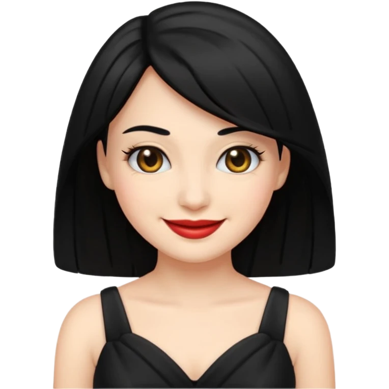 “Emoji girl, femme fatale, black hair. megan fox vibes black dress emoji