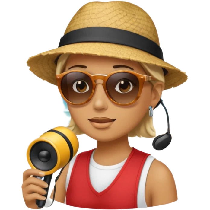 Someone listening to a speaker at the beach. emoji