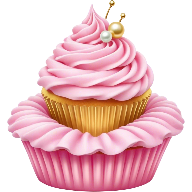 Cinematic Realistic Pink Cupcakes, fluffy pastel pink frosting swirled elegantly on top of golden cupcakes, tiny edible pearls adding a delicate touch, soft warm lighting creating a dreamy atmosphere, glowing with sweetness and charm. emoji