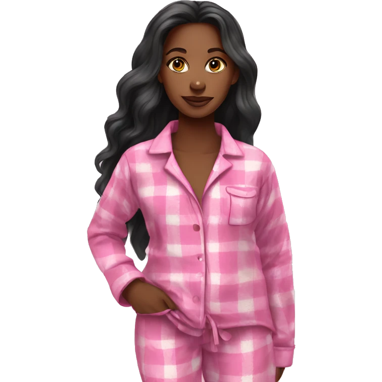 Beautiful black woman long hair pink flannel pajamas emoji