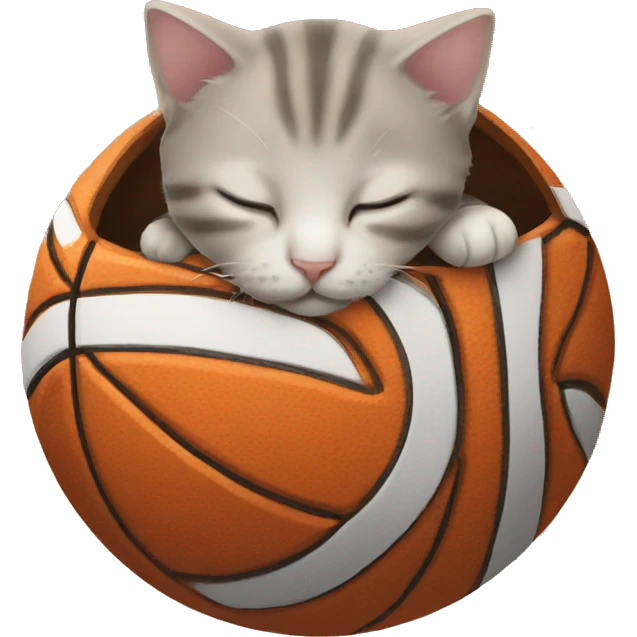 kitten sleeping in a basketball emoji