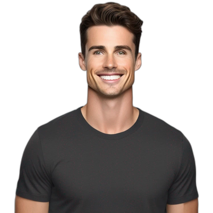 Mason mount Cristiano Ronaldo Matt Bomer 30 year old Silicon Valley product designer smiling with stubble and mustache in a black tshirt with broad shoulders profile photo emoji