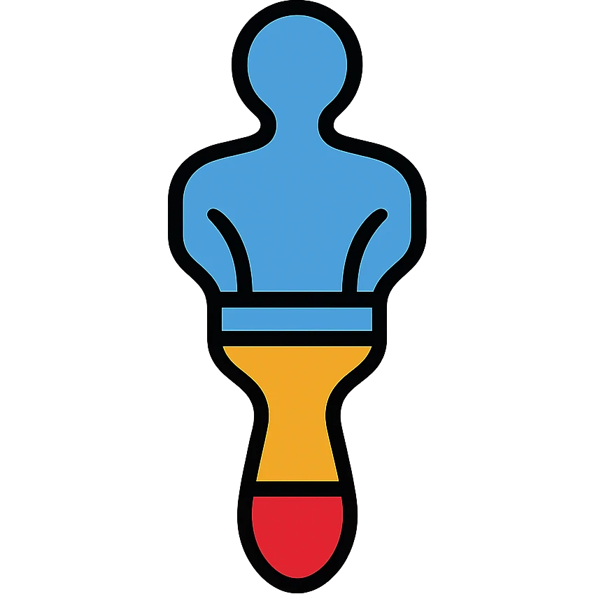 A paintbrush transforming into a metallic human figure silhouette, artistic identity symbol emoji