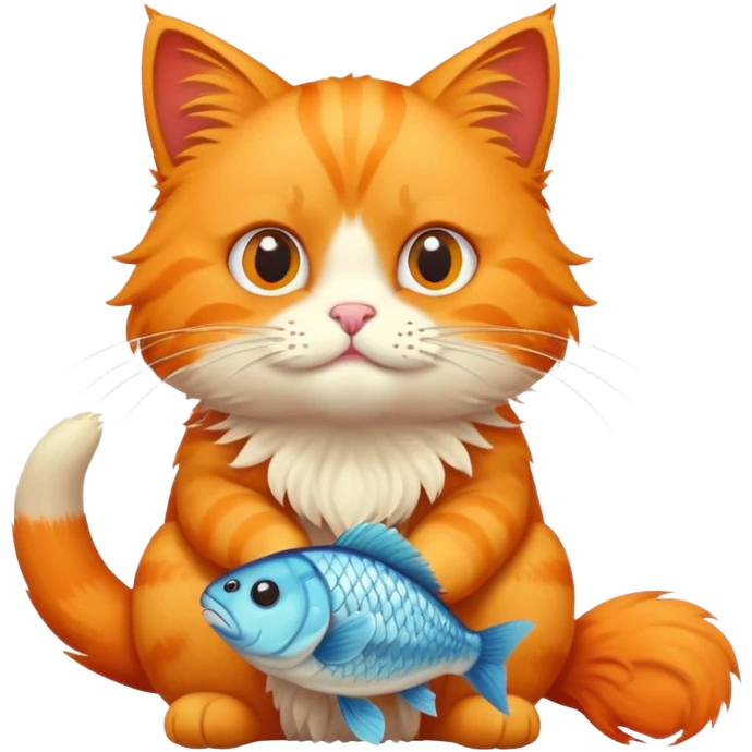 orange cat sitting and eating a fish emoji
