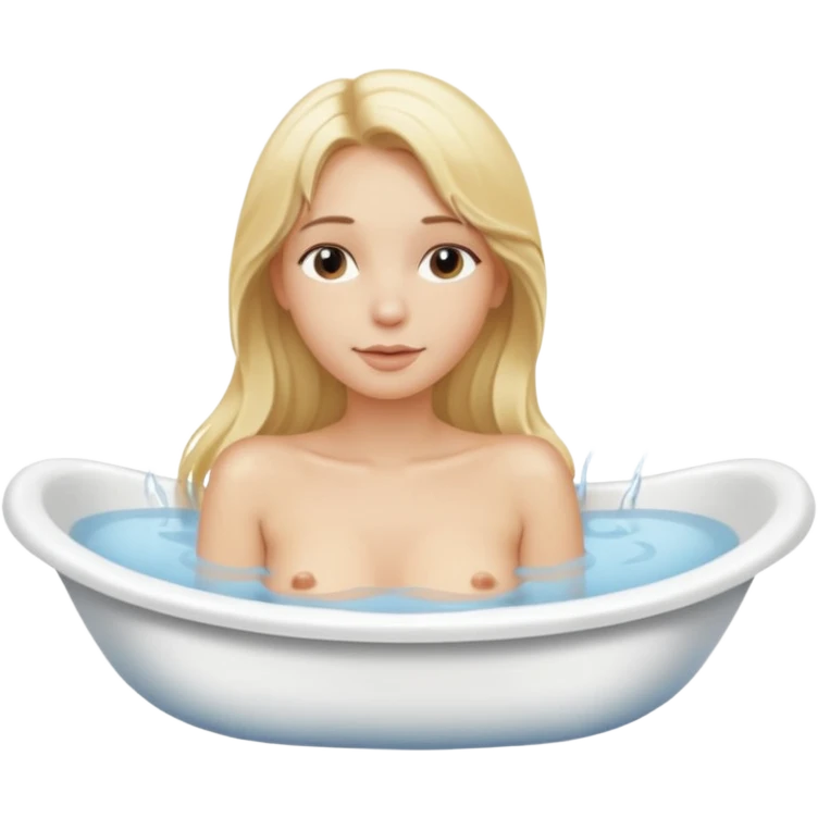 Nude woman, thin, long hair blonde, C Cup, enjoying bath in bathtub emoji