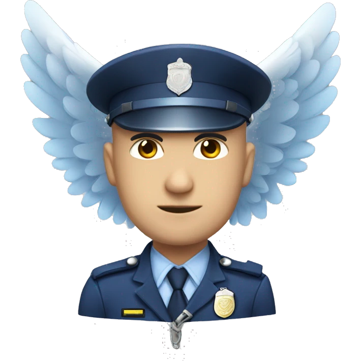 A WHITE Police man bald with blue uniform with Big ANGEL WINGS emoji