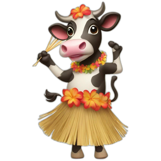 Hawaiian cow dancing with a straw skirt emoji