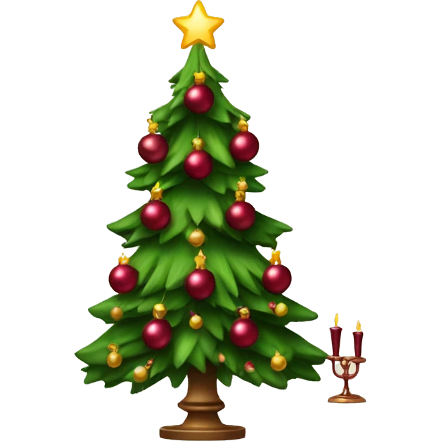 Christmas tree with burgundy ornaments and candlesticks emoji