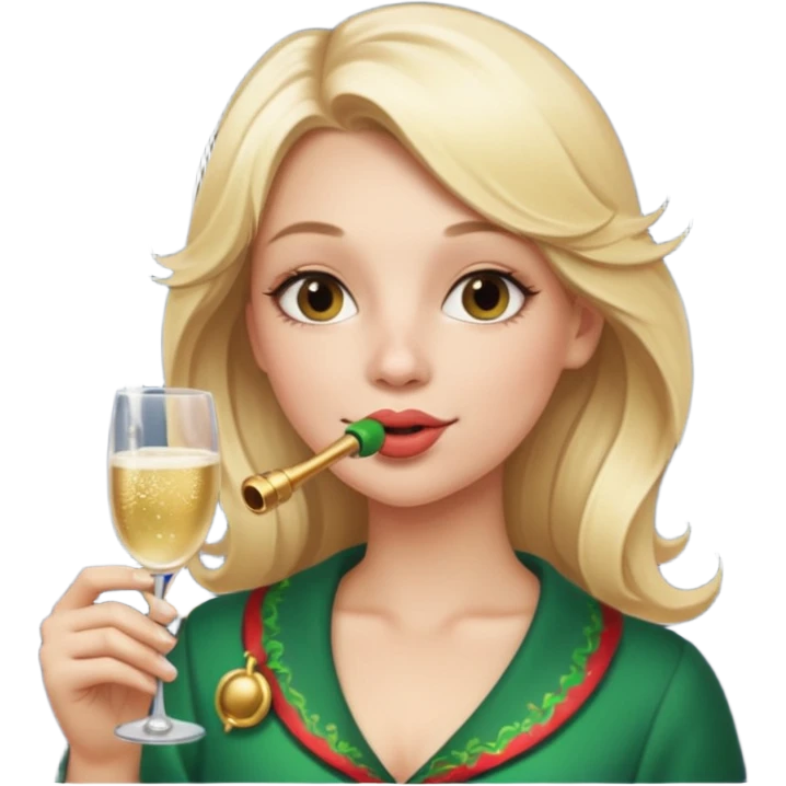 A beautiful girl with blonde hair with a festive pipe in her mouth emoji