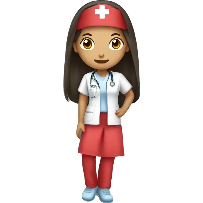 Mid 30 long hair Filipina Nurse with red scrubs emoji