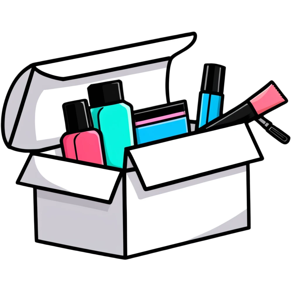 an opened box with beauty products inside emoji