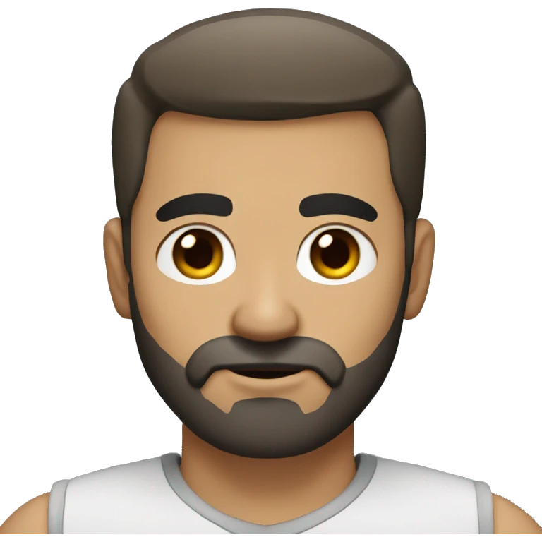 white man, with olive skin, bold with a full black beard with some grays, strong eyebrows, dark-brown eyes emoji