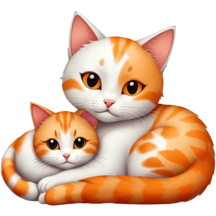 A white cat with black spots cuddling a tabby cat emoji