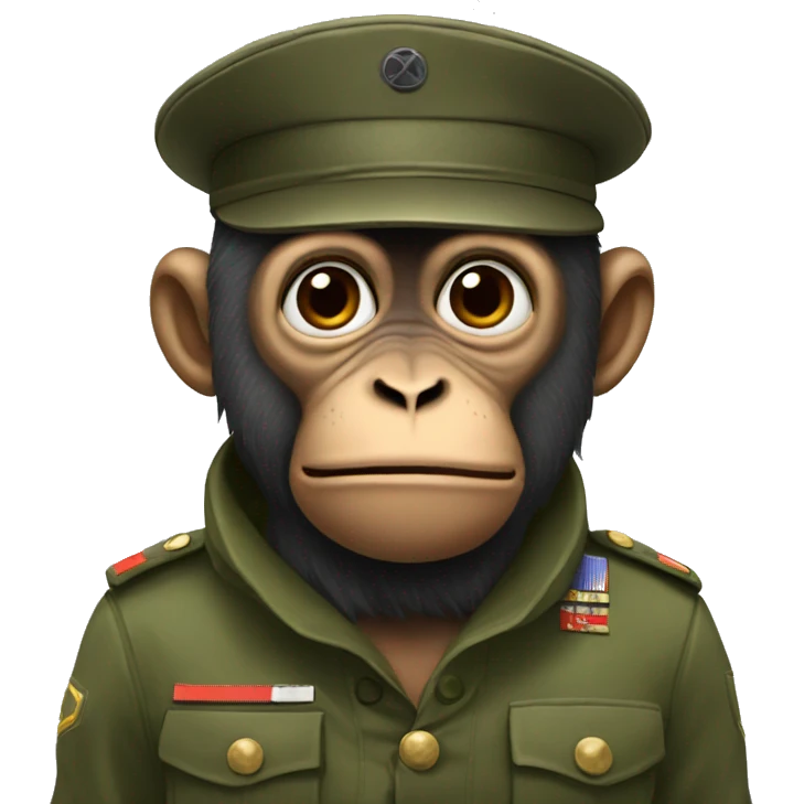 monkey in military outfit, clearly traumatized  emoji