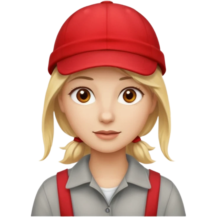 A blonde woman with light brown eyes with white skin and wearing a red cap emoji
