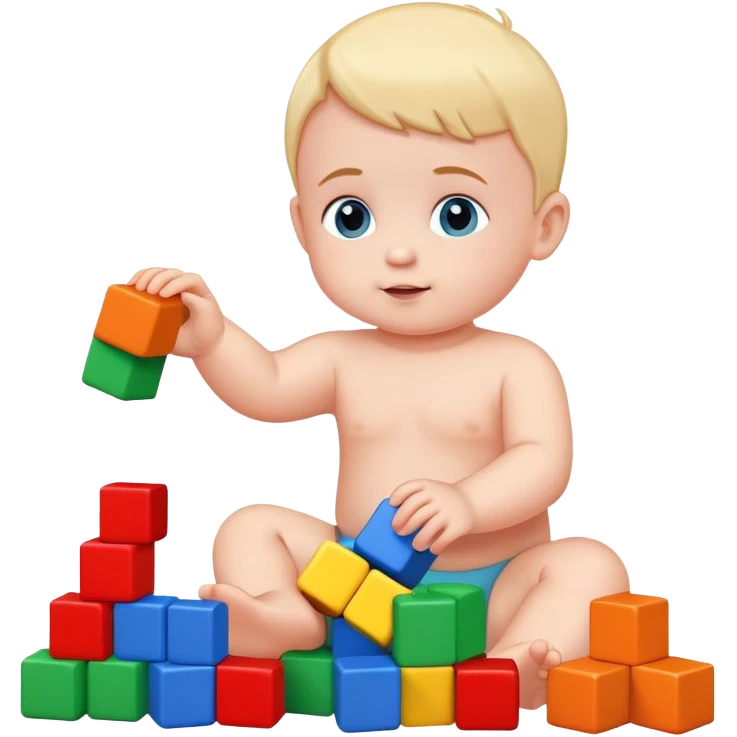 cute human baby playing with colorful building blocks emoji