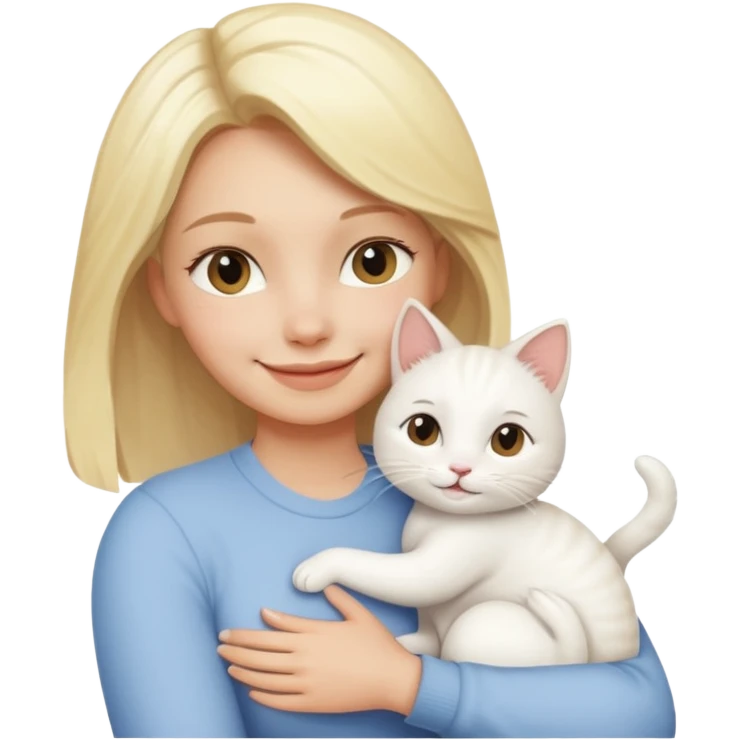 ["Blonde woman hugging a small white cat."] emoji