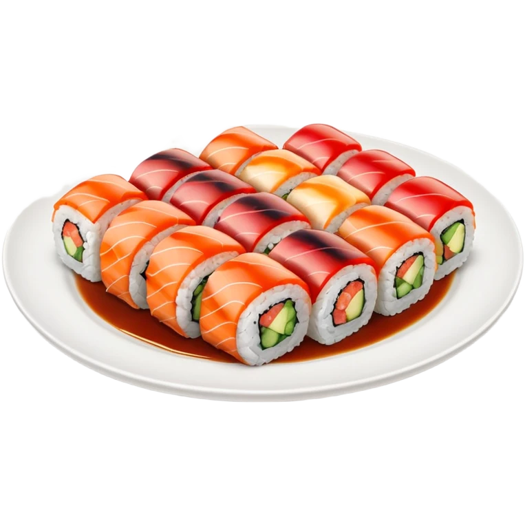 Sushi rolls with sauce on top in a plate emoji