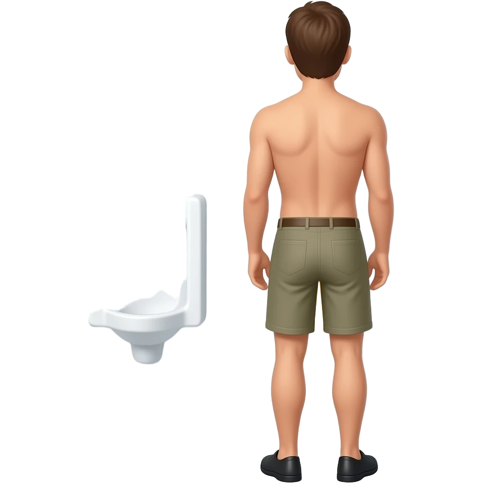Erstelle ein Bild von einem urinal in einem öffentlichen WC, man sieht ein Mann von hinten vor einem urinal stehen und aus seiner Hose kommt ein gelber dünner Wasserstrahl der in das urinal strahlt emoji