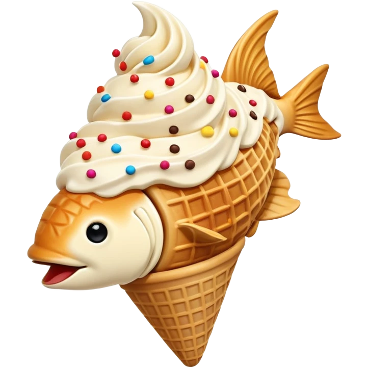 Taiyaki ice cream cone, fish-shaped waffle with soft serve emoji