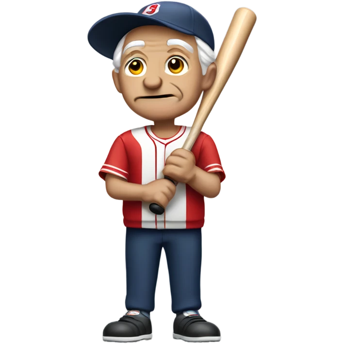 Feeble old man holding a baseball bat in a red pinstriped uniform emoji