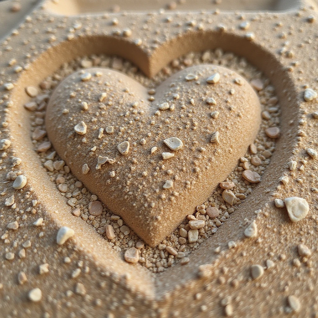 heart shape made of desert sand with slightly uneven surface, natural sand color, no background emoji