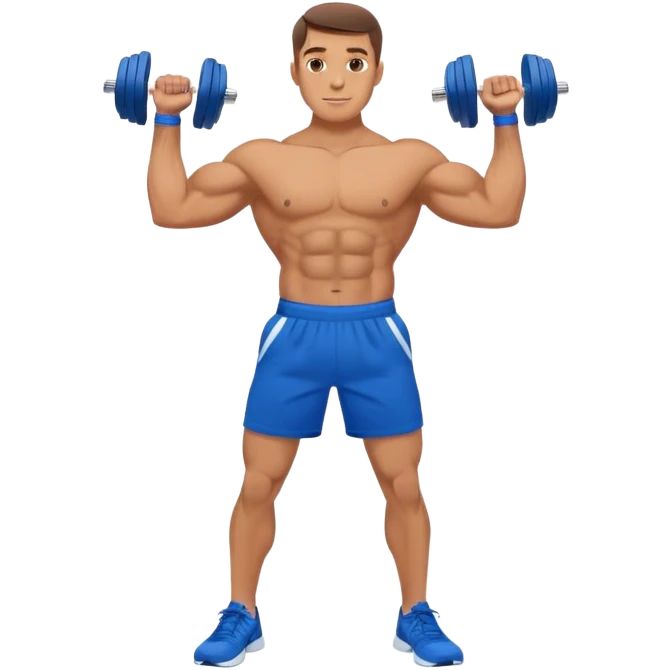 man with blue shorts doing side-lateral raise (T pose) with light dumbbells emoji