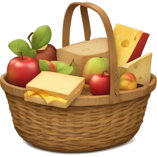 A woven picnic basket packed with fall goodies like apples, cheese, and sandwiches. emoji