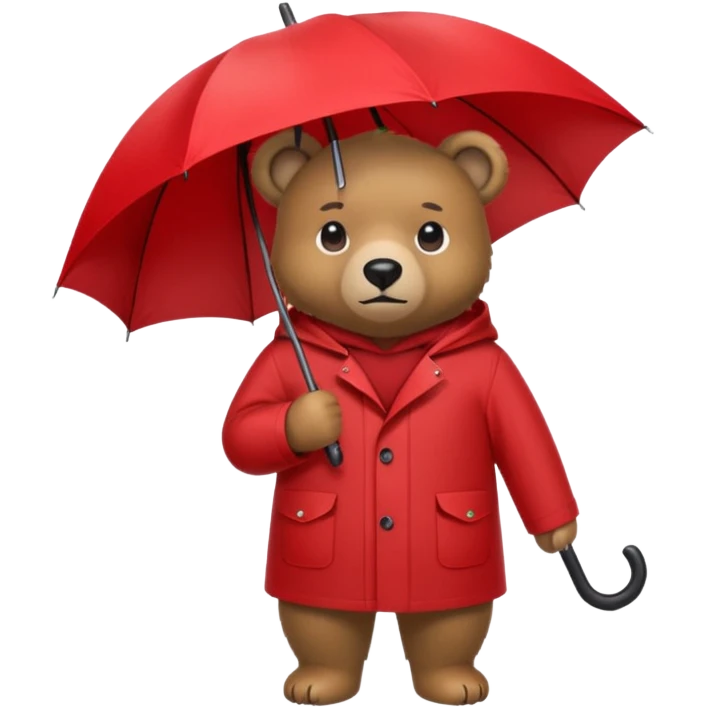 Bear with red umbrella, wearing rain coat emoji