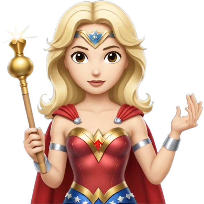 Blonde Wonder Woman holding short white orchestra conductor’s baton and bell emoji