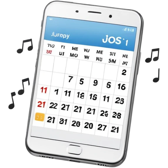 smartphone app with music notes and calendar emoji