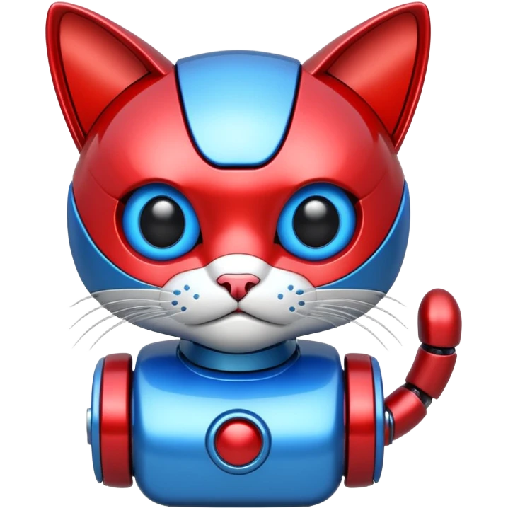 generate robot cat, glossy, realstic, red and blue color emoji