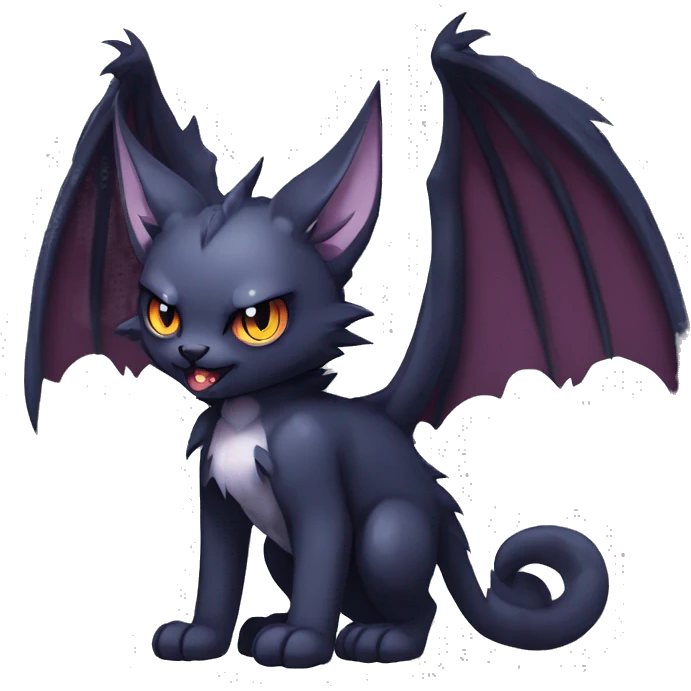   cool edgy beautiful fantasy anime-style dark animal vampiric Nargacuga-cat-hybrid Fakemon with big fangs and bat-wing-ears full body emoji