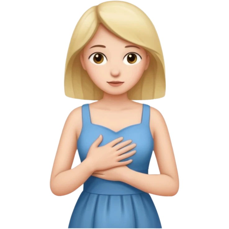 the woman holds one hand on her chest and the other on her stomach emoji