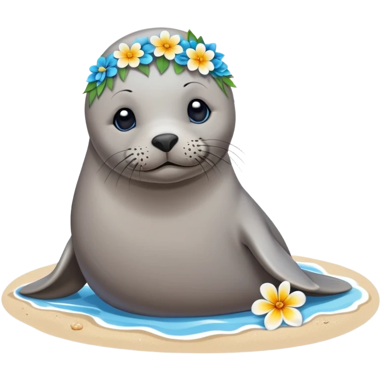 Seal on the beach with the flower on the head emoji