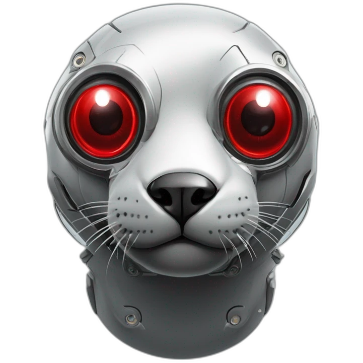 cyborg seal with one red mechanical eye lens prosthesis, cyberpunk, grimdark emoji
