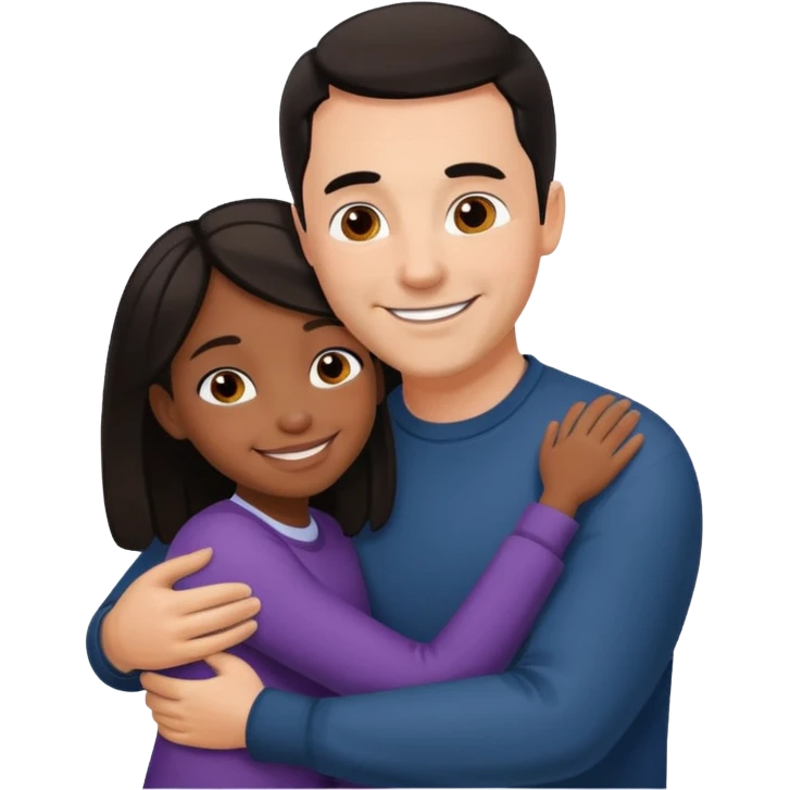 A black daughter hugging her white dad emoji