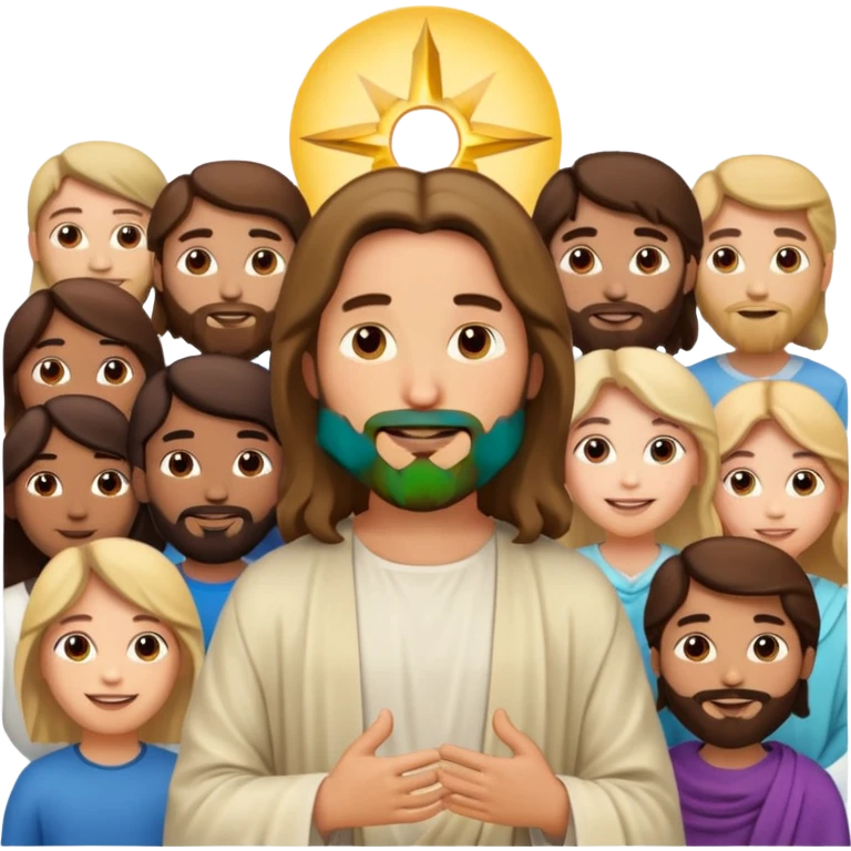 Jesus in the center with modern-day followers emoji