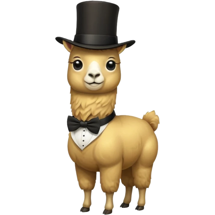 A small golden llama silhouette wearing a black top hat and a monocle emoji