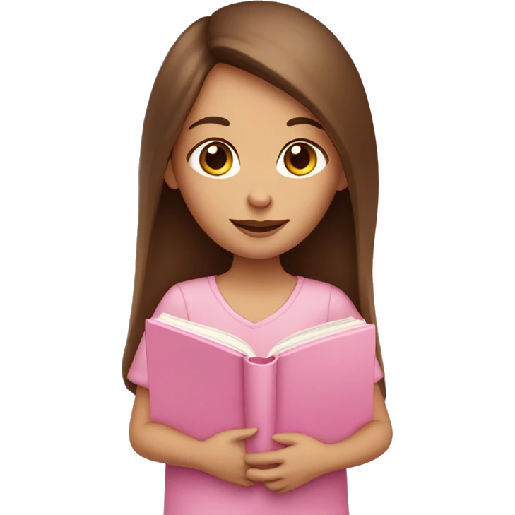 fair-skinned woman with long and straight brown hair holding a baby-pink-colored book emoji