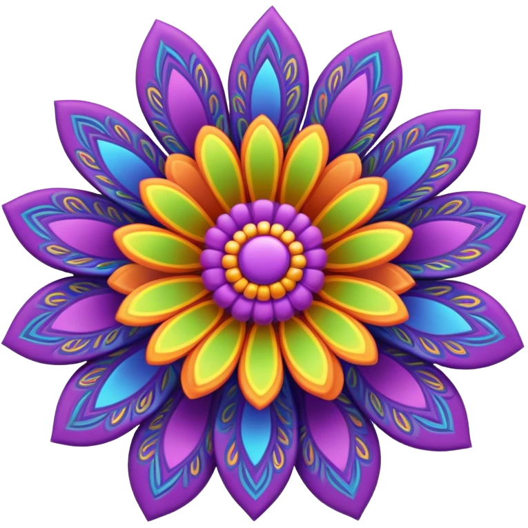 3D, Groovy psychedelic hippie style flower emoji