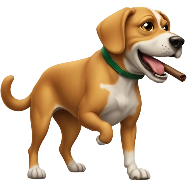 Dog smoking cigar kicking a football emoji