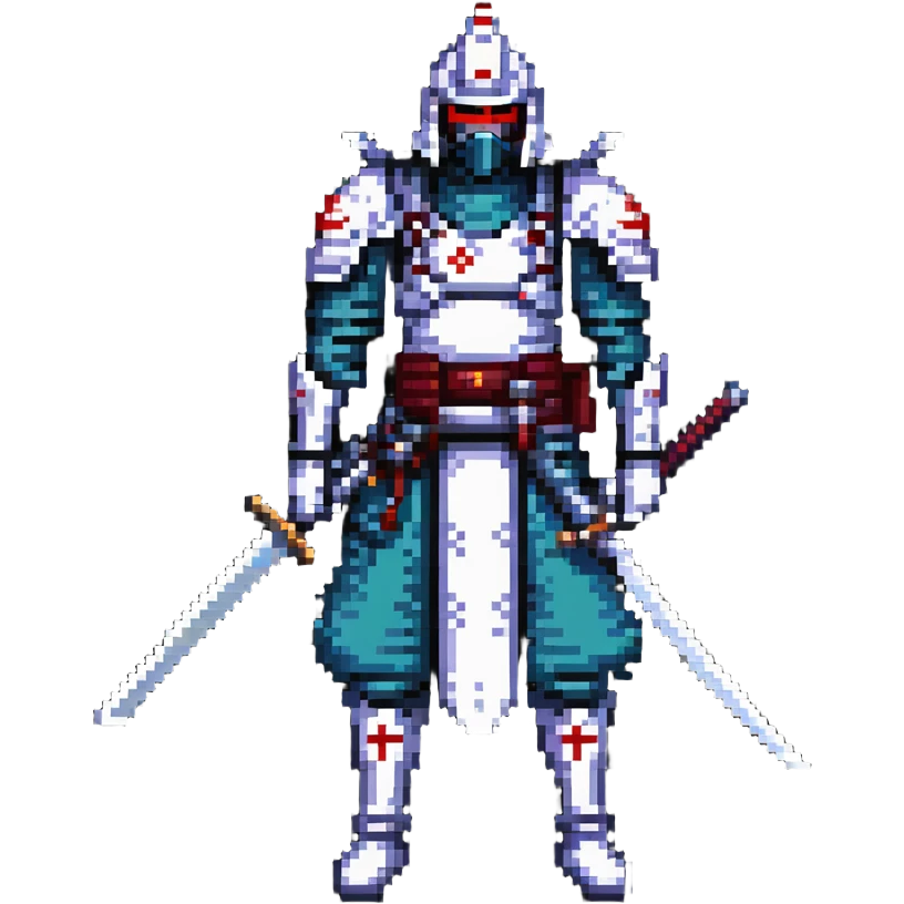 battle-ready male cyborg samurai nomad with digital katana emoji