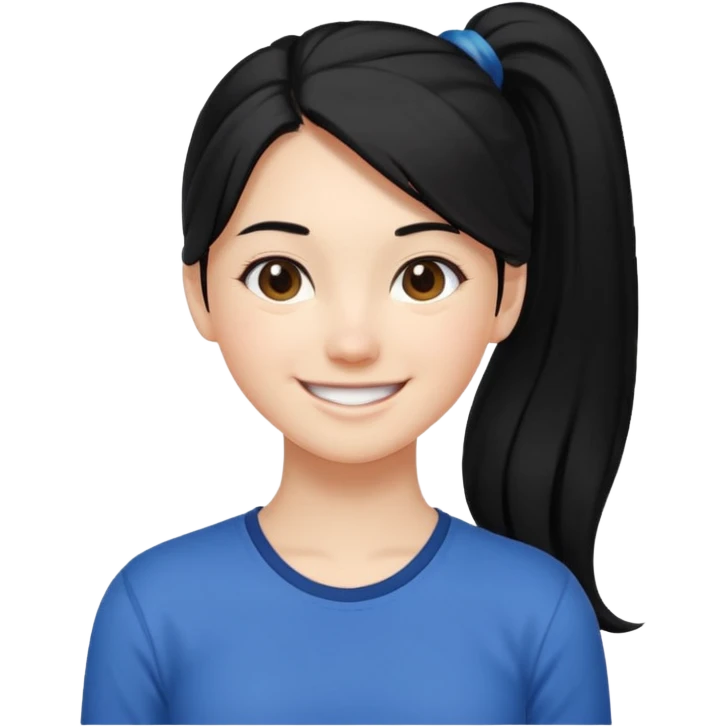 cewe rambut panjang hitam dikuncir ceria keliatan setengah badan dan badannya kayak lagi nyender ke sesuatu gitu emoji