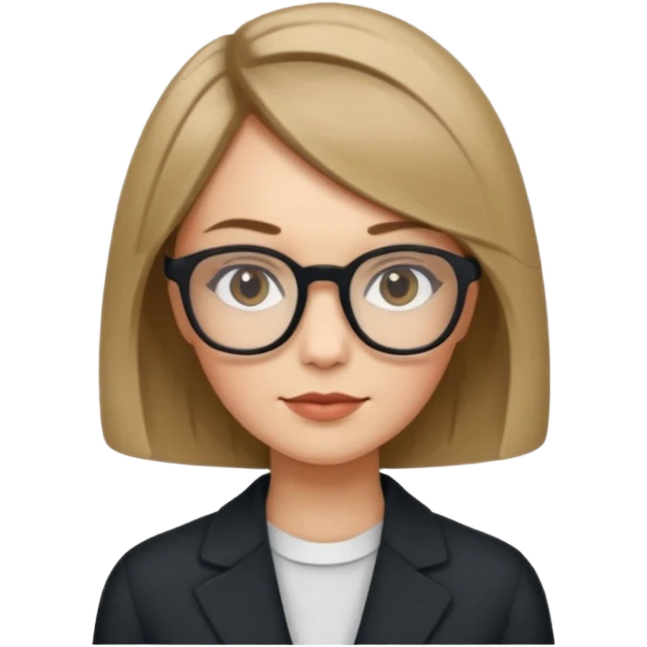 woman dark blonde petite bob haircut wears dark squarish glasses, classic clothes emoji