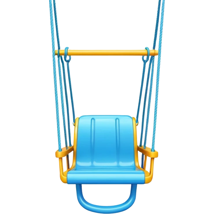 a colorful plastic swing with a safety bar in front, hanging from two ropes, glossy surface and soft shadows emoji