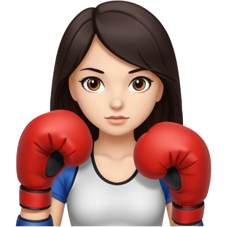 Beautiful girl,cabelllo castaño oscuro ，long hair,Black eyes,con guantes de boxeo emoji