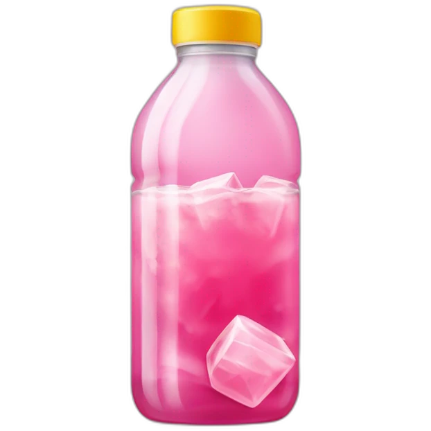 cristaline little plastic bottle with pink drink and ice cubes emoji