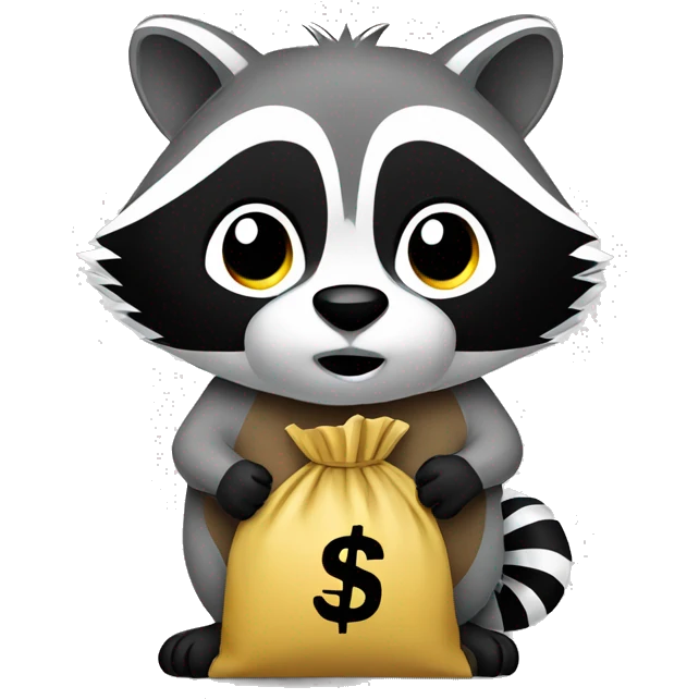racoon with a bag of money, funny and simple emoji