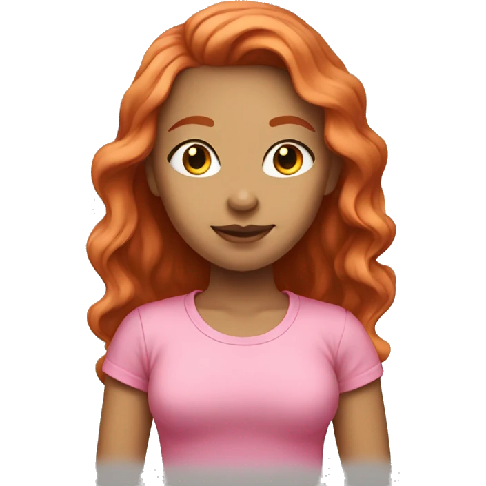 A light-skinned girl with long red hair in a pink T-shirt emoji